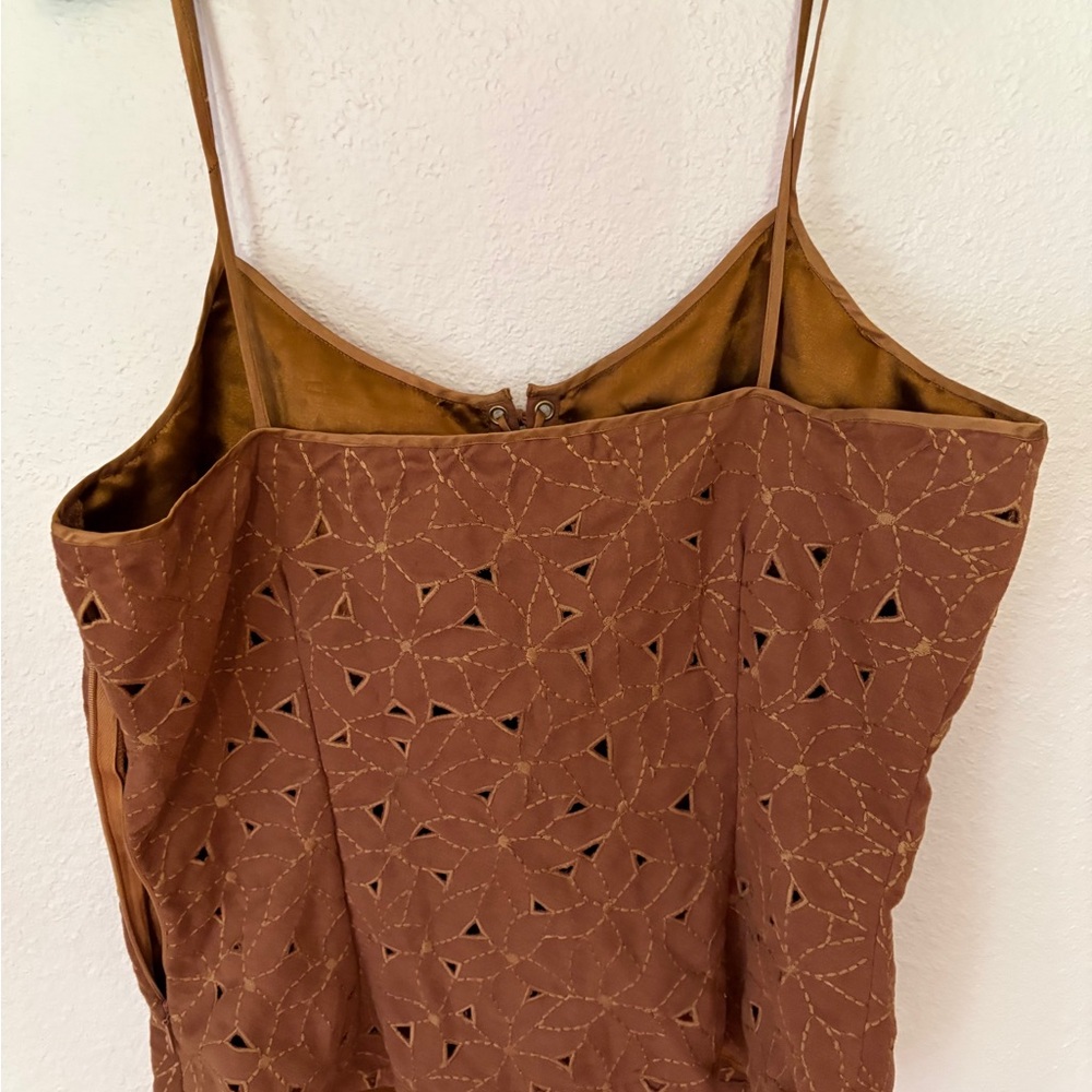 Brown Eyelet Lace-Up Suede-Look Spaghetti Strap Camisole - Picture 4 of 15